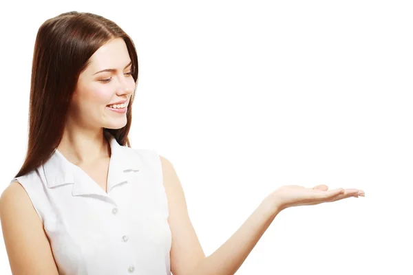 Mujer mostrando área en blanco —  Fotos de Stock