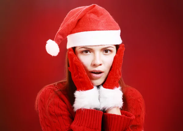 산타 옷감에 행복 한 여자 — 스톡 사진