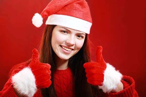 Happy girl in santa cloth — Stock Photo, Image