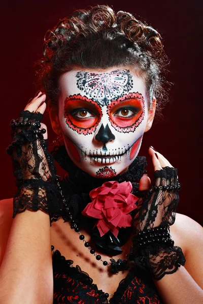 Halloween make-upu cukr lebky — Stock fotografie