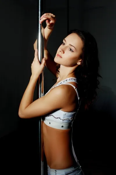 Thoughtful pole dance woman — Stock Photo, Image