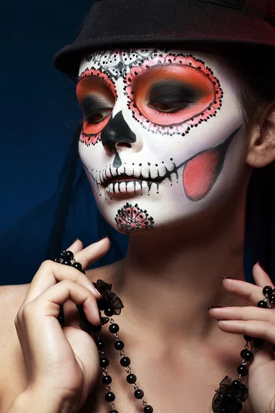 Halloween make-upu cukr lebky — Stock fotografie