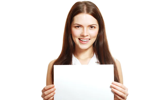 Mujer sostiene una tarjeta —  Fotos de Stock