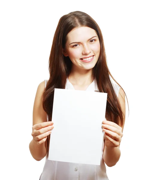Woman holds out a card Stock Picture