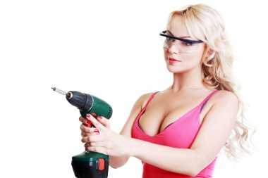 Model with a screw gun clipart