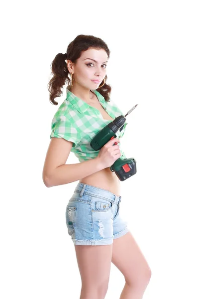 Woman with hand drill — Stock Photo, Image