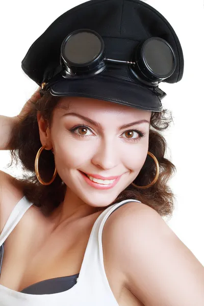 Chica con gorra militar y gafas steampunk —  Fotos de Stock