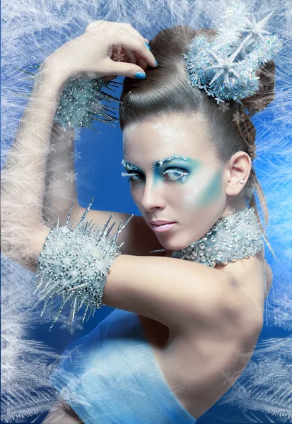 Woman with silver blue artistic make-up — Stock Photo, Image