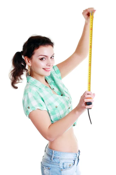 Ragazza con un metro a nastro — Foto Stock