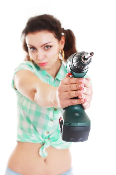 Woman with drill — Stock Photo, Image
