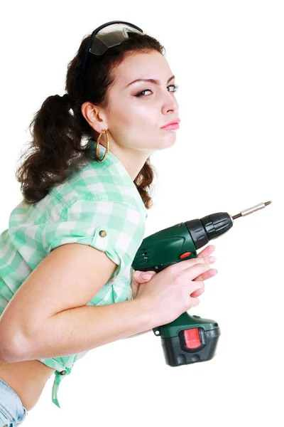 Woman with hand drill — Stock Photo, Image