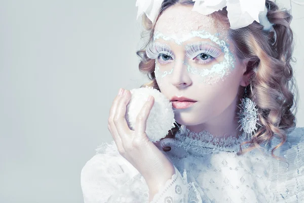 Woman with silver blue artistic make-up — Stock Photo, Image