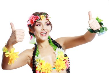 hawaiian başparmak yukarıya ile kız