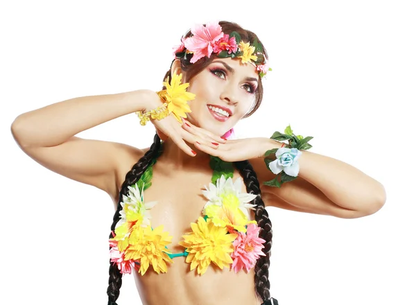Chica con accesorios hawaianos —  Fotos de Stock