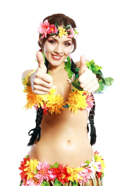 Girl with Hawaiian thumbs up — Stock Photo, Image