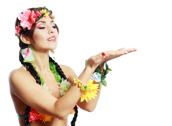 Girl with Hawaiian accessories — Stock Photo, Image