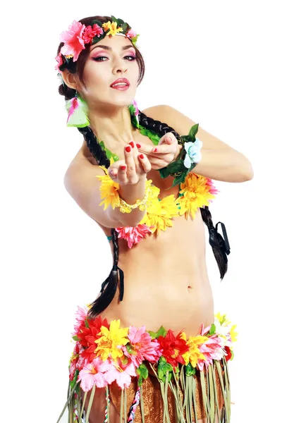 Dívka s havajské Doplňky — Stock fotografie