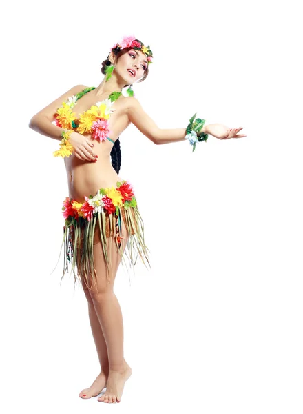 Ragazza con accessori hawaiani — Foto Stock