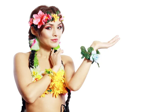 Havajská dívka zobrazeno otevřené dlaně — Stock fotografie