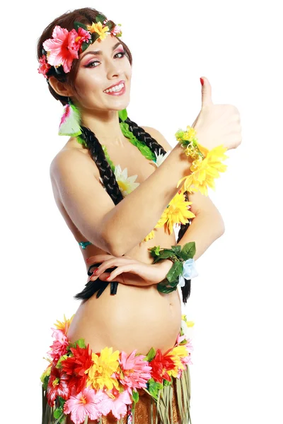 Ragazza con i pollici hawaiani su — Foto Stock