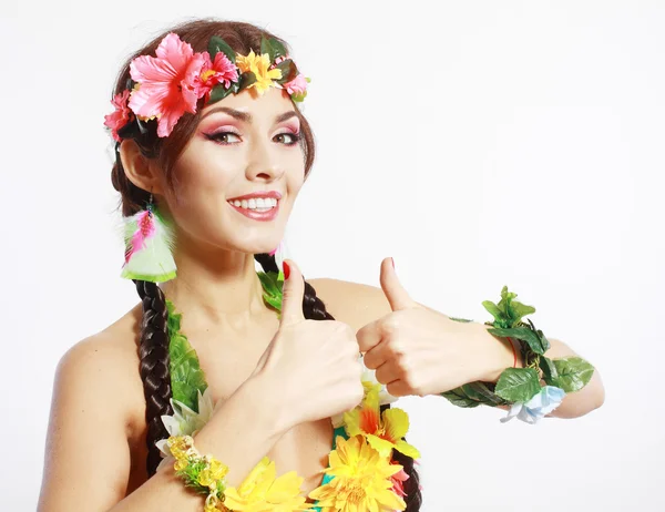 Hawaiian başparmak yukarıya ile kız — Stok fotoğraf
