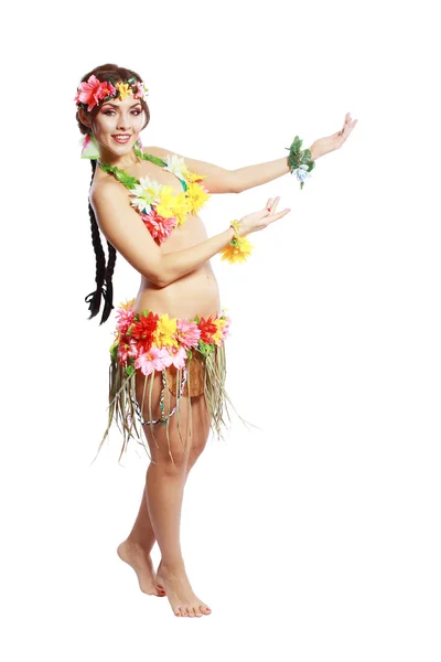 Ragazza con accessori hawaiani — Foto Stock