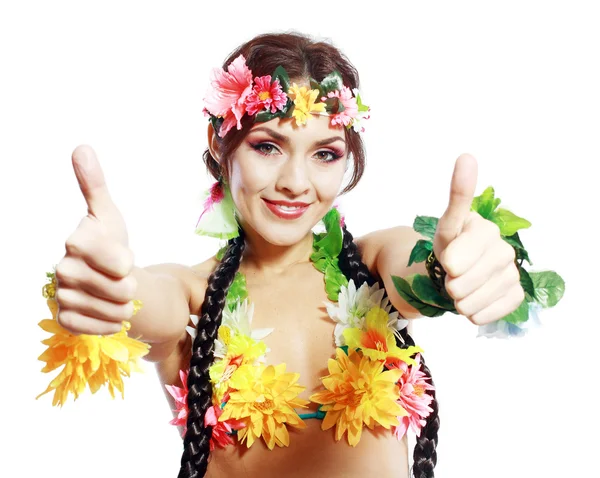 Girl with Hawaiian thumbs up — Stock Photo, Image