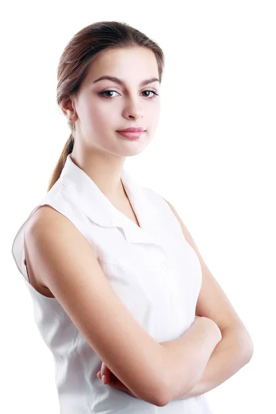 Mujer hispana en blusa blanca — Foto de Stock