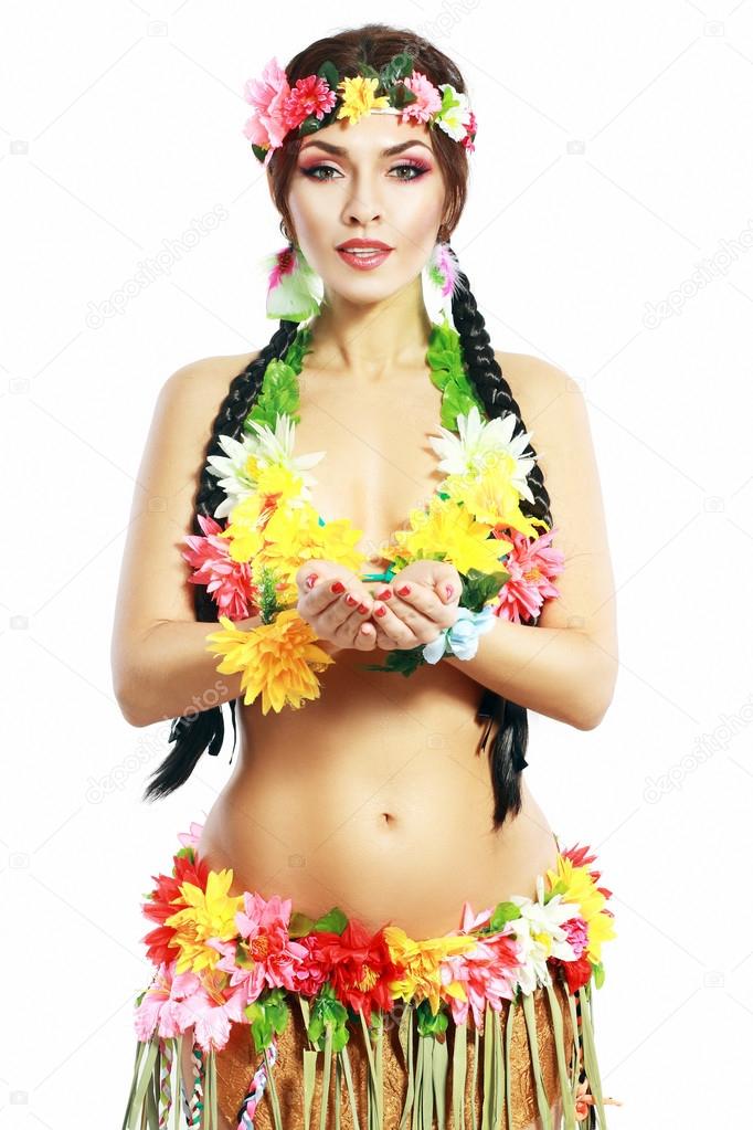 Girl with Hawaiian accessories