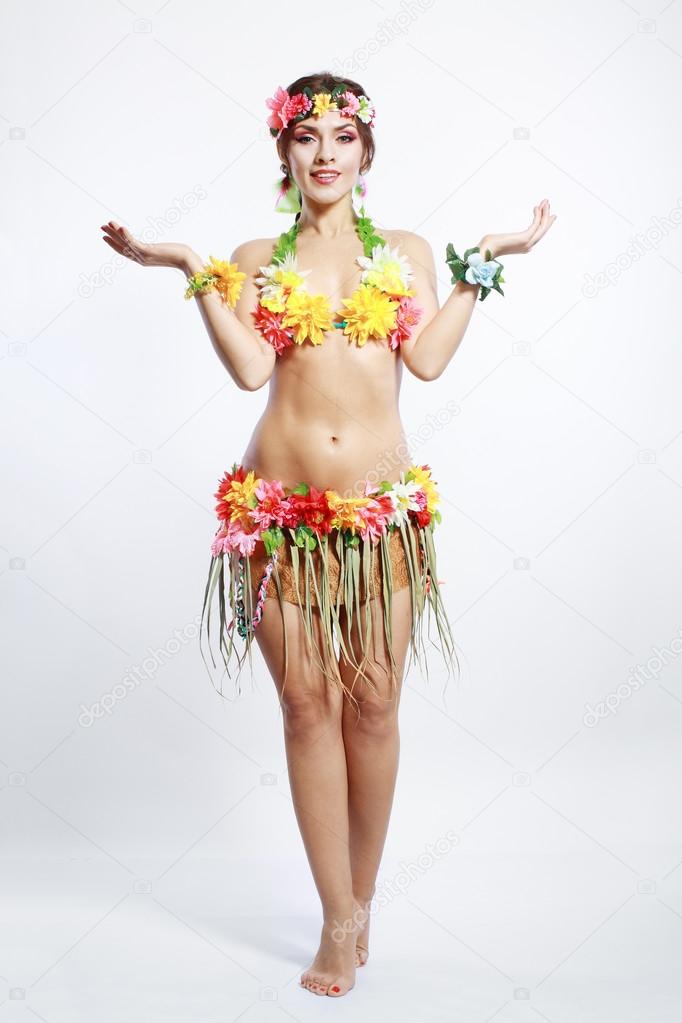 girl with Hawaiian accessories