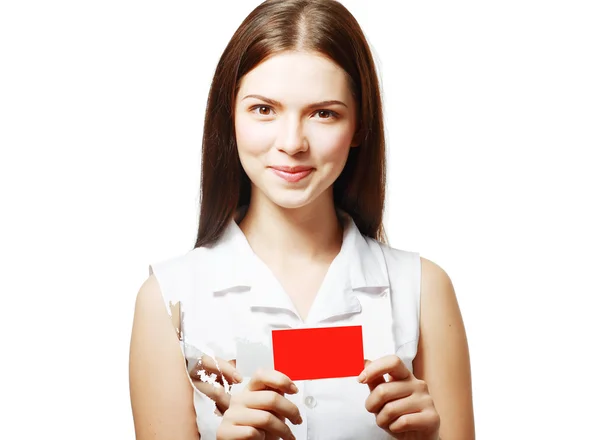 Kobieta trzyma karty — Zdjęcie stockowe