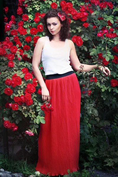 Red roses woman — Stock Photo, Image