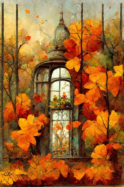 abstract autumn illustration window tiffany styled glass