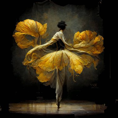ballerina abstract digital art yellow shades dark mood pattern