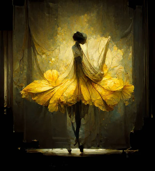 Ballerina Abstract Art Yellow Shades Dark Mood Pattern — Fotografia de Stock