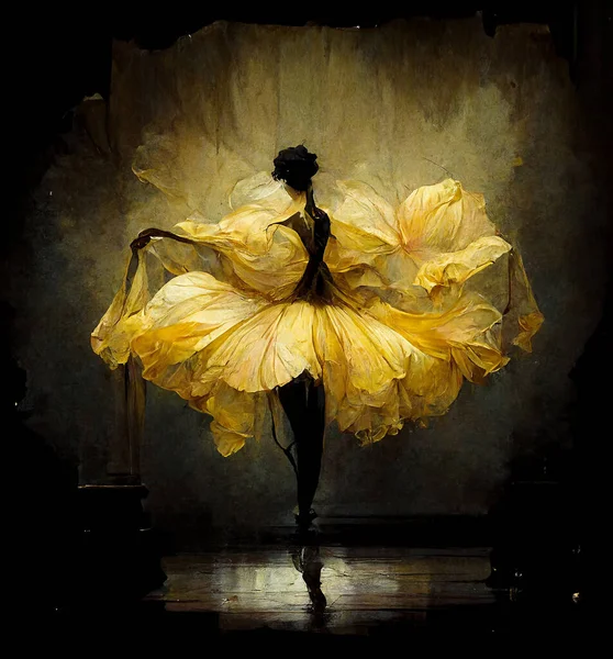 Ballerina Abstract Art Yellow Shades Dark Mood Pattern — Zdjęcie stockowe