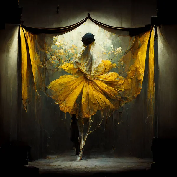 Ballerina Abstract Art Yellow Shades Dark Mood Pattern — Fotografia de Stock