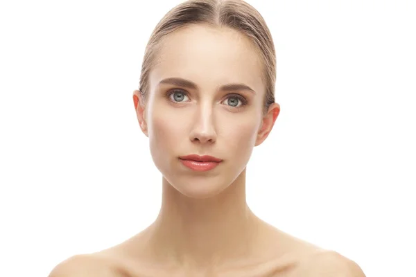 Portrait Beautiful Woman Natural Makeup Isolated White Background — Fotografia de Stock