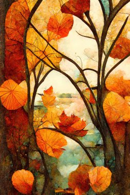 abstract autumn illustration window tiffany styled glass