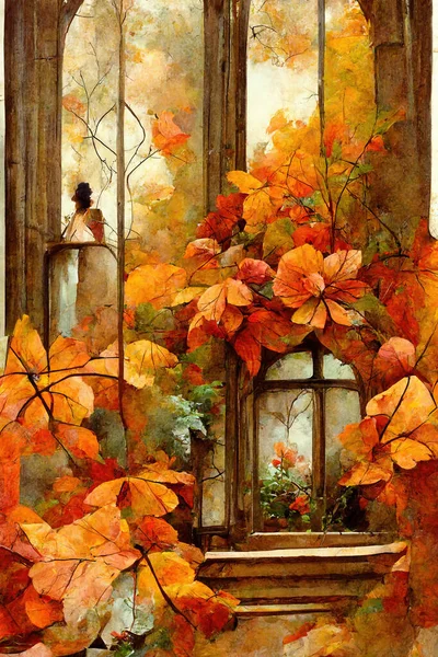 Abstract Autumn Illustration Window Tiffany Styled Glass — Foto de Stock