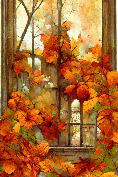 Abstract Autumn Illustration Window Tiffany Styled Glass — Stock fotografie