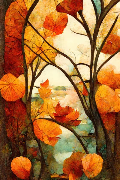 Abstract Autumn Illustration Window Tiffany Styled Glass — 图库照片