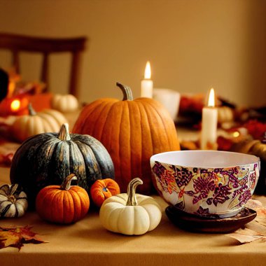 Geleneksel şükran günü balkabakları konforlu romantik köy yemeği.