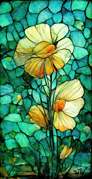 Kwiatowy Kwiat Ilustracja Szkło Tiffany Styl Generowane Obraz Stockowy
