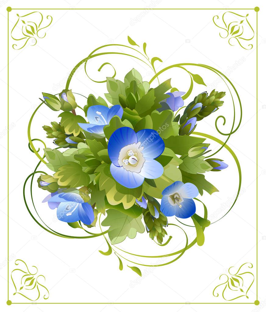 vector bouquet of spring blue flowers