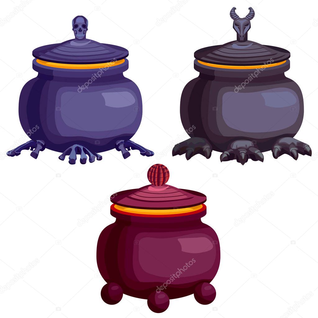 cauldrons for magicians, witches and sorcery, on a white background