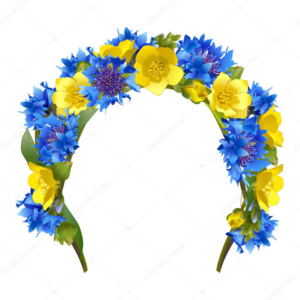 Ukrainian flower crown, for a girl with blue and yellow flowers