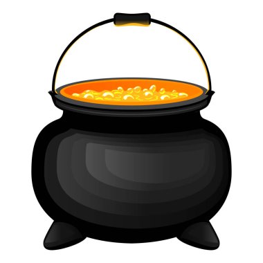 Cadılar Bayramı dekoru, beyaz arka planda kaynayan sihirli iksirli cadı kazanı.