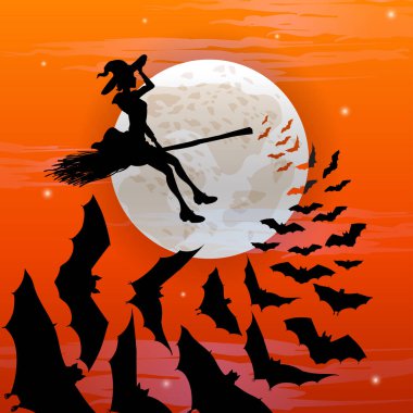 Vampir cadı ve yarasalarla neşeli, korkutucu ve eğlenceli bir cadılar bayramı gecesi