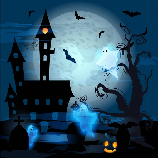 Zeichnung Nacht Vorabend Aller Heiligen Tag Halloween Bild Mit Burg — Stockvektor
